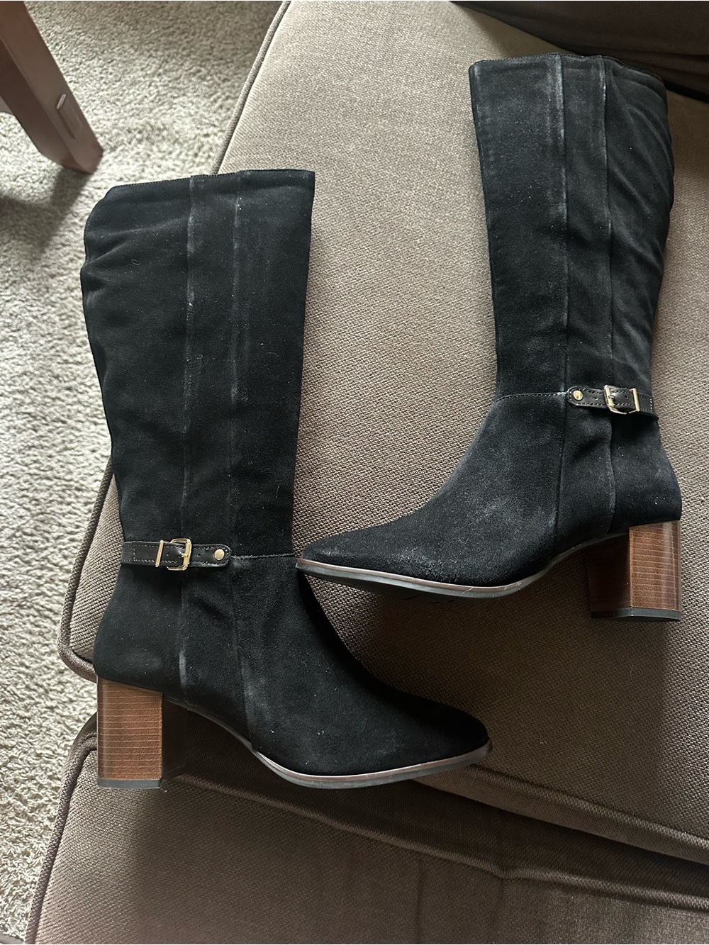 NEW W10 Black Suede Block Heel Boots